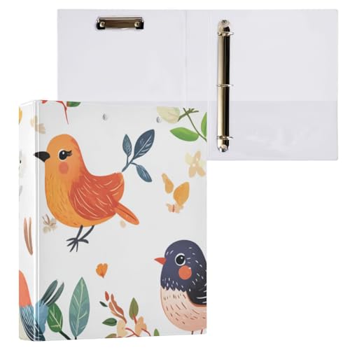Foiosoh Notizbuchordner mit 3 Ringen, 3,8 cm (1 1/2 Zoll), mit Innentaschen, 1/2er-Pack, Schulordner, 200 Blatt, süßer gelber und orangefarbener Vogel von Foiosoh