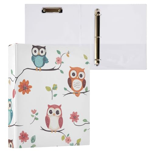 Foiosoh Ordner mit 3 Ringen, 3,8 cm, mit Innentaschen, 1/2 Packungen für Briefgröße (27,9 x 21,6 cm), Hardcover, Baum und niedliche Eule, Weiß von Foiosoh