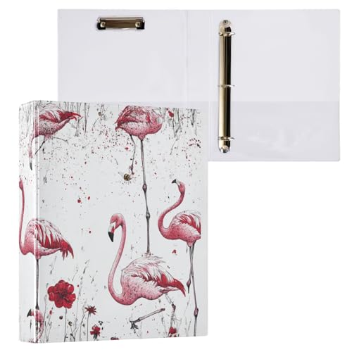 Foiosoh Ordner mit 3 Ringen, 3,8 cm, mit Taschen, 1/2 Packungen, Ordner für Schule, Hardcover, Kunst, Flamingo, Weiß von Foiosoh