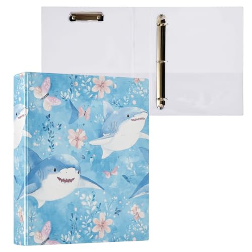 Foiosoh Ordner mit 3 Ringen, 3,8 cm (1 1/2 Zoll), mit Innentaschen, 1/2 Packungen, Ordner für die Schule, Hardcover, niedlicher blauer Fisch von Foiosoh
