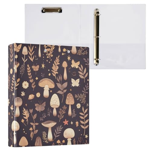 Foiosoh Ringbücher mit runden Ringen, 3,8 cm, mit Taschen, 1/2er-Pack, College-Ordner für Studenten, Hardcover, Pilz, Schwarz von Foiosoh