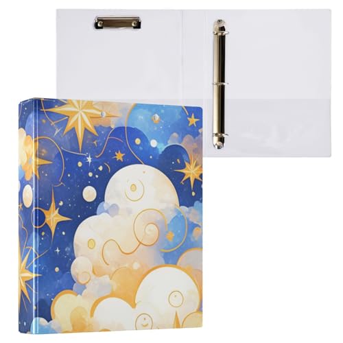 Foiosoh Runde Ringbücher 3,8 cm (1,5 Zoll) Notizbuchordner mit Tascheneinband, 1/2er-Pack für Briefgröße (27,9 x 21,6 cm), 200 Blatt, Blau und Gold, Nachthimmel von Foiosoh