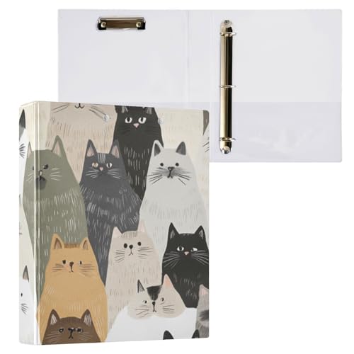 Foiosoh Runde Ringbücher 3,8 cm (1 1/2 Zoll), Notizbuchordner mit Taschen, 1/2 Packungen, Schulordner, Hardcover, ästhetische Ragdoll-Katzen, Weiß von Foiosoh