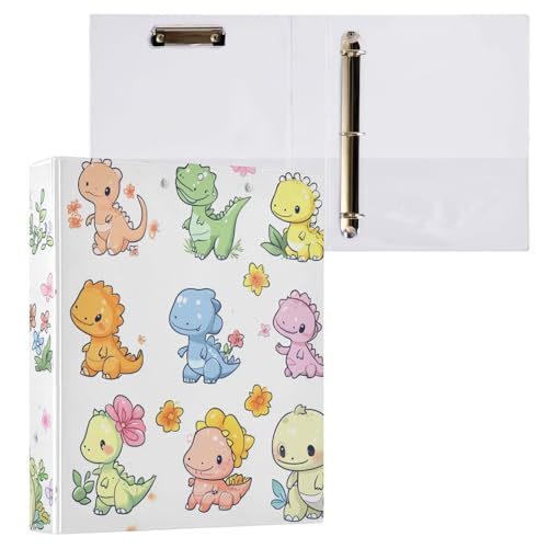Foiosoh Runde Ringe Notizbuch, 3,8 cm, Notizbuch, Ordner mit Klemmbrett, 1/2er-Pack, Schulbedarf, 200 Blatt, niedlicher Dinosaurier, Weiß Foiosoh Runde Ringe Notizbuch, 3,8 cm, Notizbuch, Ordner mit Klemmbrett, 1/2er-Pack, Schulbedarf, 200 Blatt, niedlicher Dinosaurier, Weiß von Foiosoh