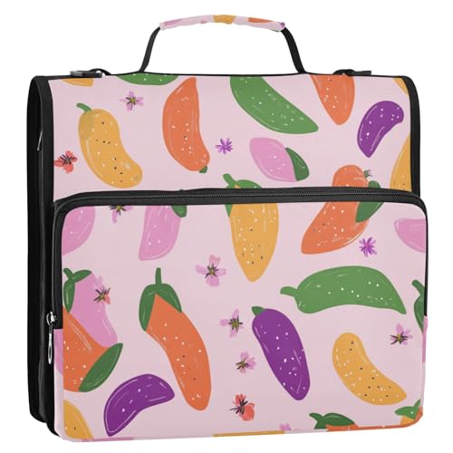 Funny Pepino Fruit Blush 3,8 cm 3 Ringe Organizer Ordner mit Gurt inklusive Reißverschlusstasche Dokumenten-Organizer für Mittelschule von Foiosoh
