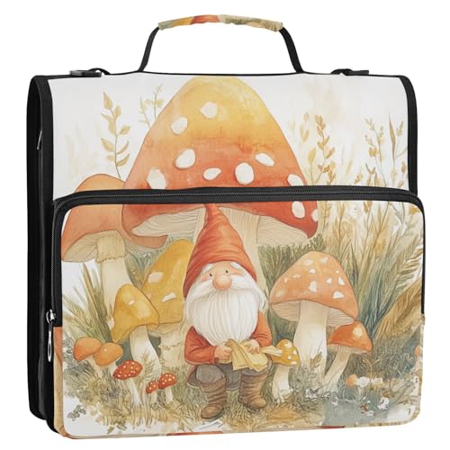 Gnome und rote Pilze, 3,8 cm, 3-Ringe, Reißverschluss, Ordner mit Riemen, mehrere Taschen, Dokumenten-Organizer, Tasche für Mittelschule von Foiosoh
