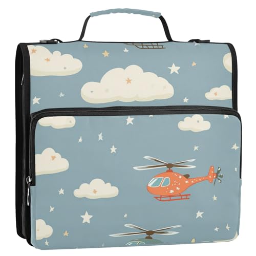 Helikopter und Sterne, 3 Ringe, 3,8 cm, Reißverschluss, Bindertasche mit Griff und abnehmbarem Schultergurt, mehrere Taschen, Dokumenten-Aufbewahrungstasche für Mittelschüler Helikopter und Sterne, 3 Ringe, 3,8 cm, Reißverschluss, Bindertasche mit Griff und abnehmbarem Schultergurt, mehrere Taschen, Dokumenten-Aufbewahrungstasche für Mittelschüler von Foiosoh