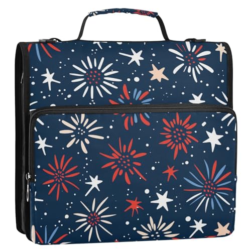 Independence Day Feuerwerk rot und blau 3 Ringe 3,8 cm Ordner mit extra Taschen mit Griff und abnehmbarem Schultergurt, wasserdichte Portfolios Portfolio-Organizer für die Schule von Foiosoh