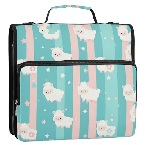 Lamm und Sterne, 3 Ringe, 3,8 cm, Reißverschluss mit Schultergurt, mehrere Taschen, Schulordner, Organizer für Büro, Schule Lamm und Sterne, 3 Ringe, 3,8 cm, Reißverschluss mit Schultergurt, mehrere Taschen, Schulordner, Organizer für Büro, Schule von Foiosoh