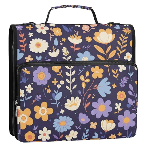 Mexikanisches Blumenmuster, 3,8 cm, 3 Ringe, stabiler Reißverschluss, Ordner mit Griff, mehrere Taschen, Schulordner für Schule/Büro von Foiosoh