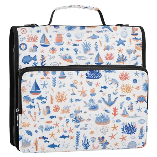 Nahtloses Muster, 3,8 cm, 3 Ringe, Ordner-Organizer mit Schultergurt und Griff, mehrere Taschen, Dokumenten-Organizer, Tasche, geeignet für Mittelschule von Foiosoh