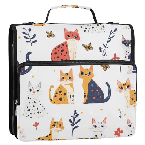 Niedliche Ocicat Cats Ordner-Organizer mit 3 Ringen, 3,8 cm, mit Griff, Laege-Kapazität, Schulordner, Organizer für Mittelschule, Weiß von Foiosoh