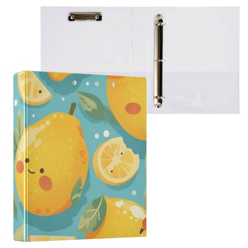 Notizbuch mit drei Ringen, 3,8 cm, Ordner mit Taschen, 1/2er-Pack, Ordner für Studenten, 200 Blatt, Zitrone und Blätter, Blaugrün von Foiosoh