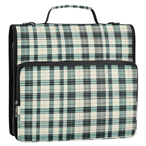 Ordner-Organizer mit 3 Ringen, kariert, mit Schultergurt und Griff, mehrere Taschen, Dokumenten-Organizer, Tasche für die Mittelschule, Blaugrün / Schwarz von Foiosoh