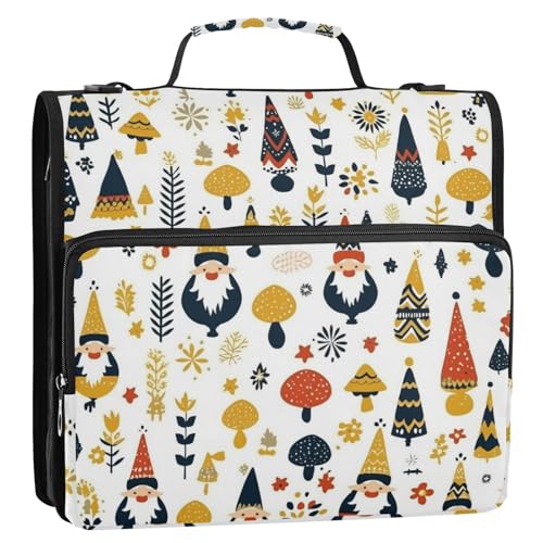 Ordner-Organizer mit 3 Ringen, lustig, Zwergmuster, Beige, 3,8 cm, mit Griff, inklusive Reißverschlusstasche, Dokumenten-Organizer, Tasche für die Schule von Foiosoh