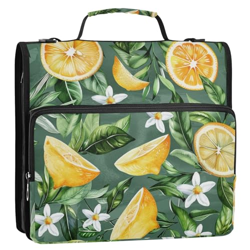 Ordner-Organizer mit 3 Ringen und Schulterriemen und Griff, einfach zu transportieren, Portfolio-Organizer für die Schule, Zitronen- und Blättergrün, 3,8 cm von Foiosoh