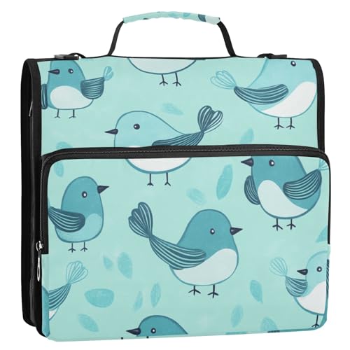 Ordner-Organizer mit süßem Vogelmuster, türkis, 3 Ringe, 3,8 cm, mit Schultergurt, mehrere Taschen, Dokumenten-Organizer für die Mittelschule von Foiosoh