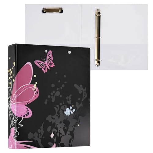 Ordner mit 3 Ringen, 2,5 cm (1 und 2 Zoll), mit Innentaschen, 1/2 Stück, Ordner für Schule, Hardcover, Blumenfee, Schmetterlinge von Foiosoh