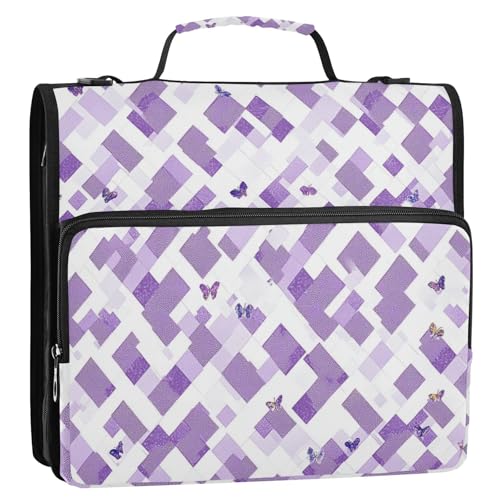 Ordner mit 3 Ringen, 3,8 cm, Reißverschluss, mit Griff und abnehmbarem Schultergurt, wasserdicht, Portfolio-Organizer für Mittelschüler, Violett / Weiß von Foiosoh