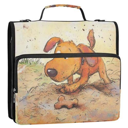 Ordner mit Hunde- und Knochenmuster, 3 Ringe, 3,8 cm, mit extra Taschen und Schultergurt, leicht zu transportieren, Dokumentenordner, Organizer für Büro, Schule von Foiosoh