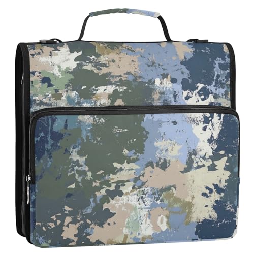 Ordner mit Reißverschluss, 3 Ringe, mit Schultergurt, leicht zu transportieren, tragbar, für Schule und Büro, Armee-Camouflage-Blau von Foiosoh