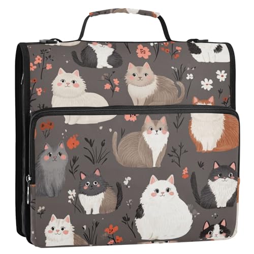 Ordnungsmappe mit süßer norwegischer Katze, 3,8 cm, 3 Ringe, Organizer mit Riemen, für Schule und Büro, Braun von Foiosoh