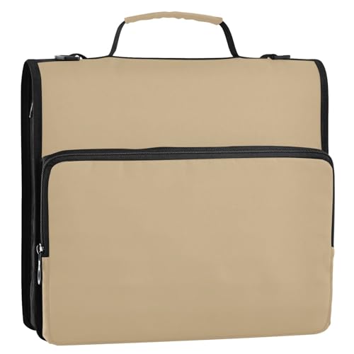 Organizer mit 3 Ringen, 3,8 cm, mit Griff, mehrere Taschen, Dokumenten-Organizer für Mittelschule, Hellbraun von Foiosoh