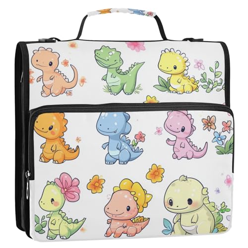 Organizer mit süßem Dinosaurier-Motiv, 3 Ringe, 3,8 cm, mit Schultergurt und Griff, mehrere Taschen, Dokumenten-Organizer, geeignet für Mittelschule, Weiß Organizer mit süßem Dinosaurier-Motiv, 3 Ringe, 3,8 cm, mit Schultergurt und Griff, mehrere Taschen, Dokumenten-Organizer, geeignet für Mittelschule, Weiß von Foiosoh