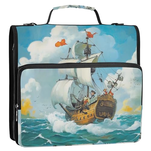 Piratenschiff und Meer, 3,8 cm, 3 Ringe, Reißverschluss, Organizer mit Gurt, wasserdicht, tragbar, geeignet für Mittelschule Piratenschiff und Meer, 3,8 cm, 3 Ringe, Reißverschluss, Organizer mit Gurt, wasserdicht, tragbar, geeignet für Mittelschule von Foiosoh