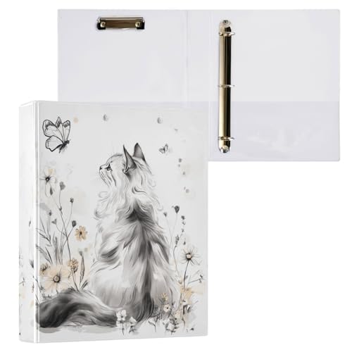 Ringbuchordner mit runden Ringen, 3,8 cm, mit Taschen, 1/2er-Pack, Ordner für Studenten, 200 Blatt, Curl, Katzen, Weiß Ringbuchordner mit runden Ringen, 3,8 cm, mit Taschen, 1/2er-Pack, Ordner für Studenten, 200 Blatt, Curl, Katzen, Weiß von Foiosoh
