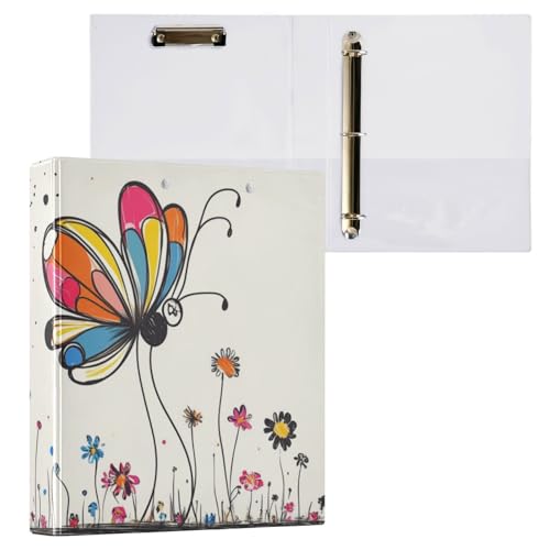 Runde Ringbücher 3,8 cm (1,5 Zoll) Notizbuchordner mit Taschen, 1/2 Packungen, College-Binder für Studenten, Hardcover, niedlich, bunt, Schmetterling, Beige von Foiosoh
