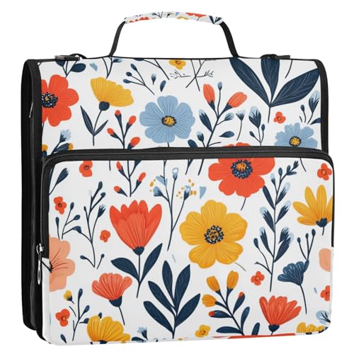 Schöne kleine Blumen, weiß, 3 Ringe, 3,8 cm, stabiler Reißverschluss, Ordner mit Schultergurt und Griff, mehrere Taschen, Schulbedarf, Organizer für Büro, Schule von Foiosoh