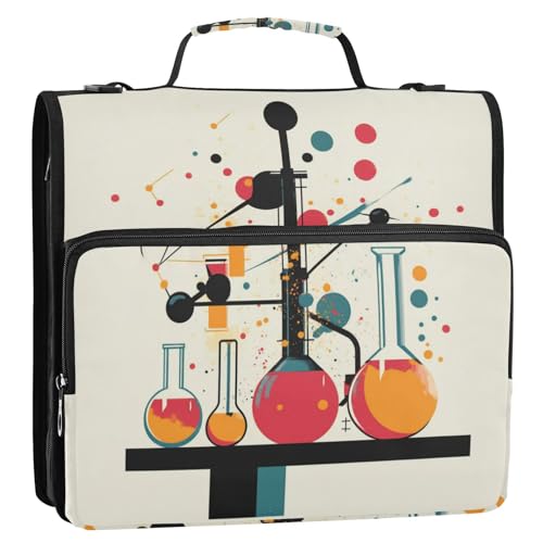 Science Set Beige 3,8 cm 3-Ringe Ordner Reißverschluss mit Griff Wasserdicht Dokumenten-Organizer für Mittelschüler von Foiosoh