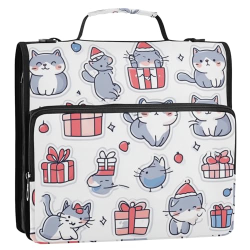 Scottish Fold Cats Ordner mit 3 Ringen und extra Taschen mit Griff und abnehmbarem Schultergurt, mehrere Taschen, Dokumenten-Organizer für Schule und Büro, Weiß von Foiosoh