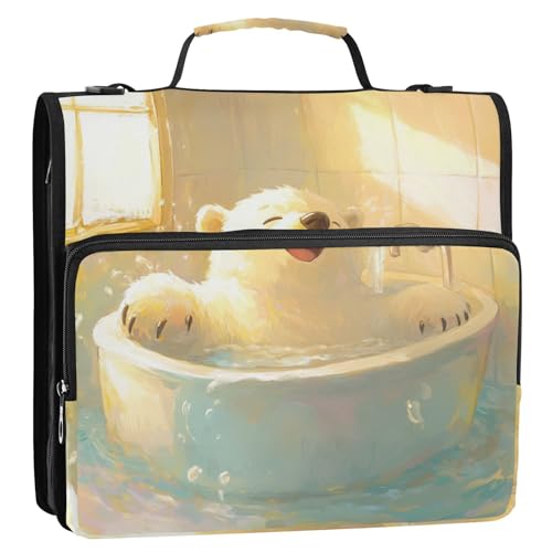 Süßer Eisbär-Retro-Badewanne, 3,8 cm, 3 Ringe, Reißverschluss-Bindertasche mit Griff und abnehmbarem Schultergurt, inklusive Reißverschlusstasche, Dokumenten-Aufbewahrungstasche für Büro, Schule Süßer Eisbär-Retro-Badewanne, 3,8 cm, 3 Ringe, Reißverschluss-Bindertasche mit Griff und abnehmbarem Schultergurt, inklusive Reißverschlusstasche, Dokumenten-Aufbewahrungstasche für Büro, Schule von Foiosoh