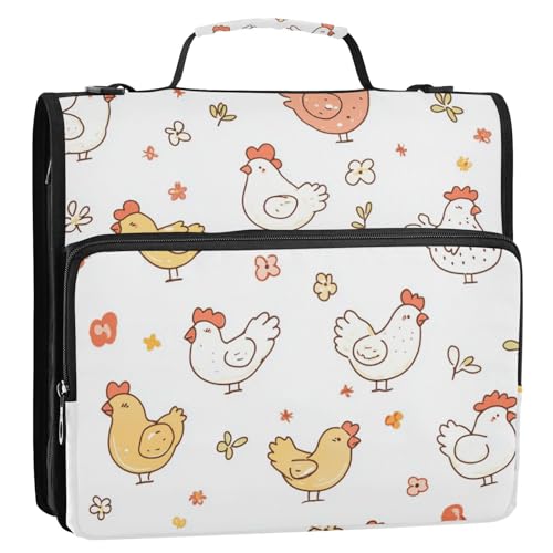 Süßes Huhn, weiß, 3,8 cm, 3 Ringe, Ordner, Reißverschluss mit Griff, Laege Kapazität, Portfolio, Organizer für Büro, Schule von Foiosoh