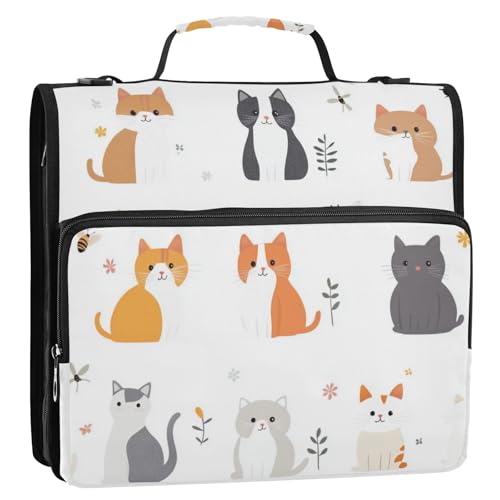 Sweet Singapura Cats Ordner-Organizer mit 3 Ringen, 3,8 cm, mit Schultergurt und Griff, tragbar, Portfolio, geeignet für Mittelschule, Weiß, 3,8 cm von Foiosoh