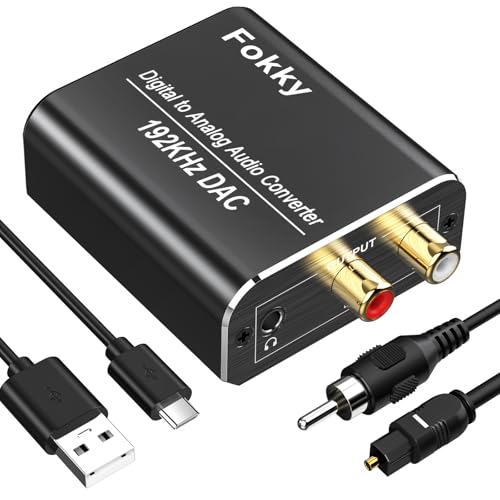 DAC Konverter DA Wandler Aluminium 192KHz Audio Konverter Digital SPDIF Toslink zu Analog Stereo mit Optischem Kabel, R/L 3.5mm Jack, für PS3, PS4, Xbox, HD TV, Apple TV von Fokky