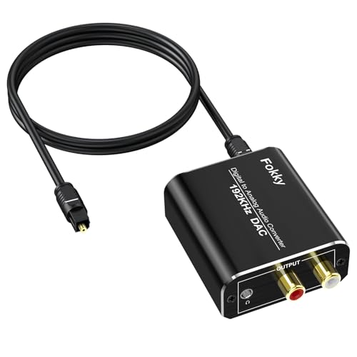 Fokky DA Wandler, 192kHz DAC Konverter Digital-Analog-Wandler, SPDIF Koaxial Toslink zu Analog Stereo RCA L/R 3,5 mm Audio Adapter mit Optisches Kabel+Koaxialkabel, Optical to Aux für TV DVD Blu-Ray Fokky DA Wandler, 192kHz DAC Konverter Digital-Analog-Wandler, SPDIF Koaxial Toslink zu Analog Stereo RCA L/R 3,5 mm Audio Adapter mit Optisches Kabel+Koaxialkabel, Optical to Aux für TV DVD Blu-Ray von Fokky