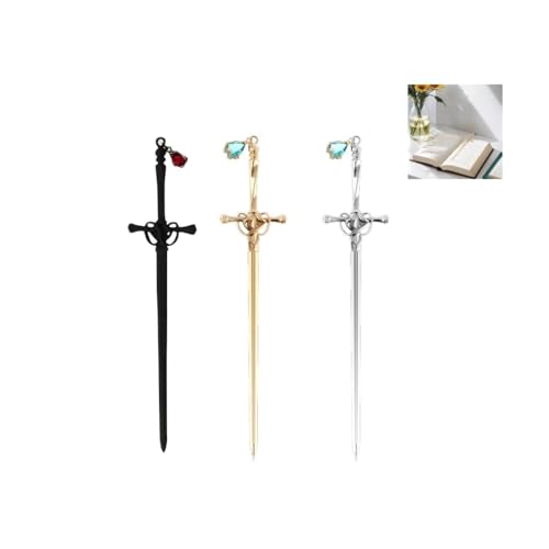 Fokroin 3 Stück Metall Lesezeichen, Lesezeichen Schwert, Metall Schwert Lesezeichen, Schwert Lesezeichen Mit Kristallanhänger Retro Lesezeichen Geschenke für Buchliebhaber, Lehrer und Studen von Fokroin