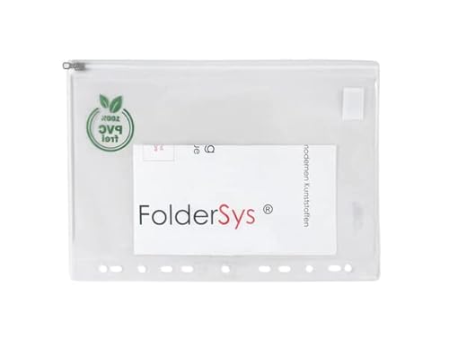 10x FolderSys Prospekthülle A4 mit Zip-Gleitverschluss, Abheftrand, EURO- und Filofax-Lochung, PVC frei, 40430-00 von FolderSy