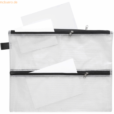 Foldersys Reißverschlusstasche A6 PVC 2 Fächer klar gewebeverstärkt Zi von Foldersys