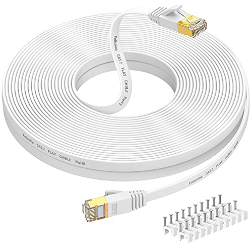 Folishine Ethernet Kabel 25m, Cat7 Internet Kabel High Speed mit vergoldetem RJ45 Stecker, geschirmtes LAN Kabel für Netzwerk-Switch, schneller als Cat5/Cat5e/Cat6-Weiß von Folishine