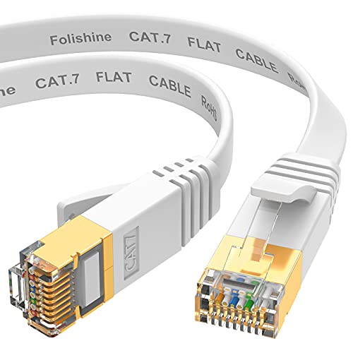 Folishine Ethernet-Kabel 7.5M, Cat7 Internet-Kabel High Speed mit vergoldetem RJ45-Stecker, abgeschirmtes LAN-Kabel für Netzwerk-Switch, schneller als Cat5/Cat5e/Cat6-weiß von Folishine