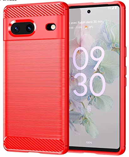 Folmecket Google Pixel 7 Hülle, Karbonfaser, Kratzfest, stoßdämpfend, weiche TPU-Gummi-Schutzhülle für Google Pixel 7 (2022) 6,3 Zoll, Rot von Folmecket