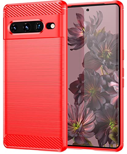 Folmecket Google Pixel 7 Pro Hülle, Karbonfaser, Kratzfest, stoßdämpfend, weiche TPU-Gummi-Schutzhülle für Google Pixel 7 Pro (2022) 6,7 Zoll, Rot von Folmecket