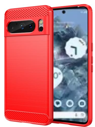 Folmecket Google Pixel 8 Pro Hülle, Karbonfaser, Kratzfest,stoßdämpfend, weiche TPU-Gummi-Schutzhülle für Google Pixel 8 Pro (2023) 6,7 Zoll Rot von Folmecket