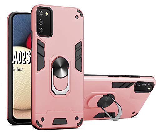 Folmecket Hülle für Samsung Galaxy A02S, 360 Grad rotierender Metallring Stoßdämpfung Verstärkte Ecke TPU für Galaxy A02S 5G (6.5 Zoll) Roségold von Folmecket