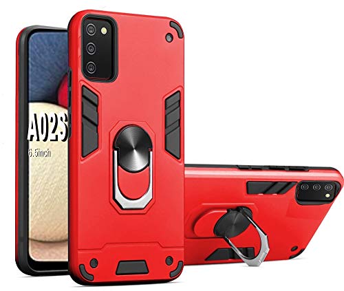 Folmecket Hülle für Samsung Galaxy A02S, 360 Grad rotierender Metallring Stoßdämpfung Verstärkte Ecke TPU für Galaxy A02S 5G (6.5 Zoll) Rot von Folmecket