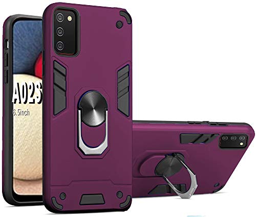 Folmecket Hülle für Samsung Galaxy A02S, 360 Grad rotierender Metallring Stoßdämpfung Verstärkte Ecke TPU für Galaxy A02S 5G (6.5 Zoll) Weinrot von Folmecket